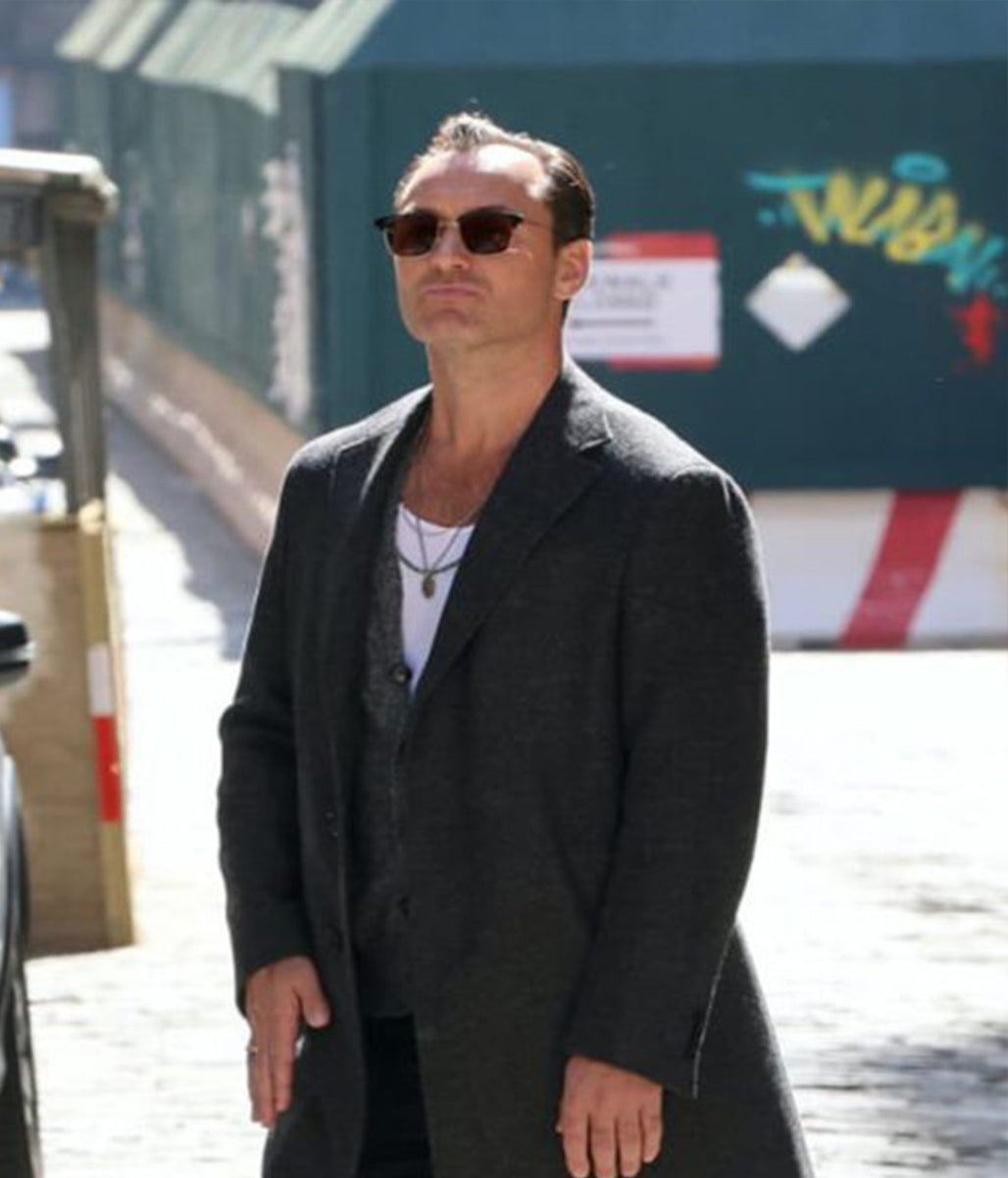 Jude Law Black Rabbit Trench Wool Coat