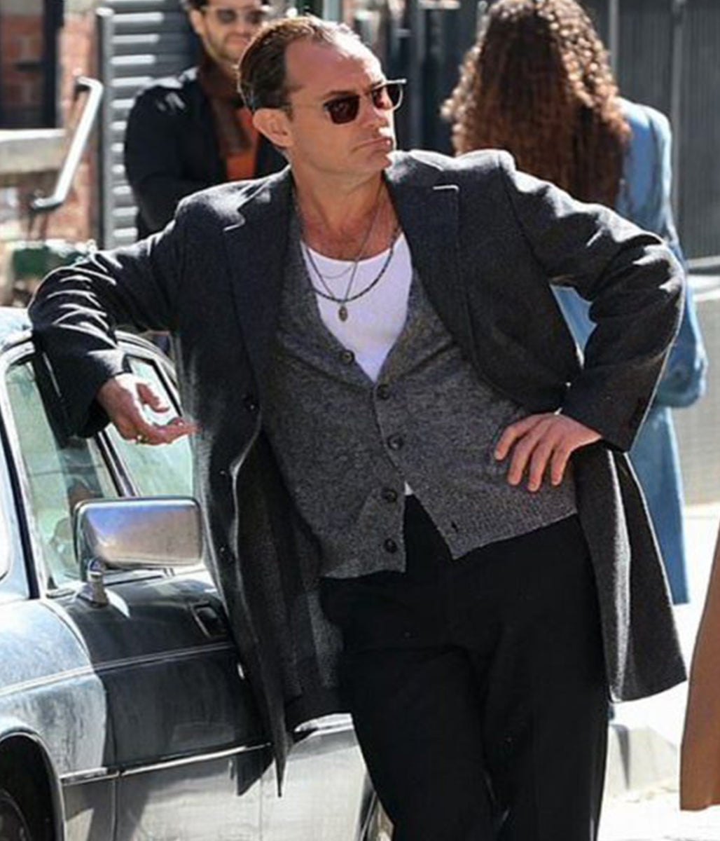 Jude Law Black Rabbit Trench Wool Coat