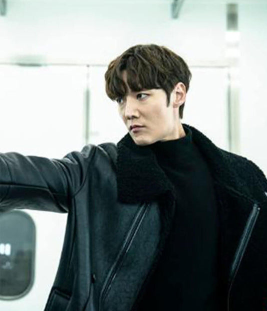 Kang Ki-Beom Rugal Black Leather Shearling Jacket