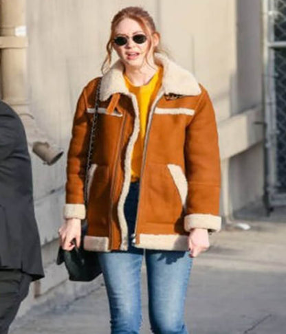 Karen Gillan Brown Suede Shearling Jacket