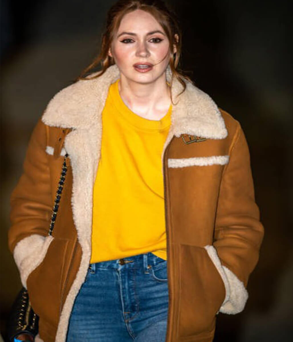 Karen Gillan Brown Suede Shearling Jacket