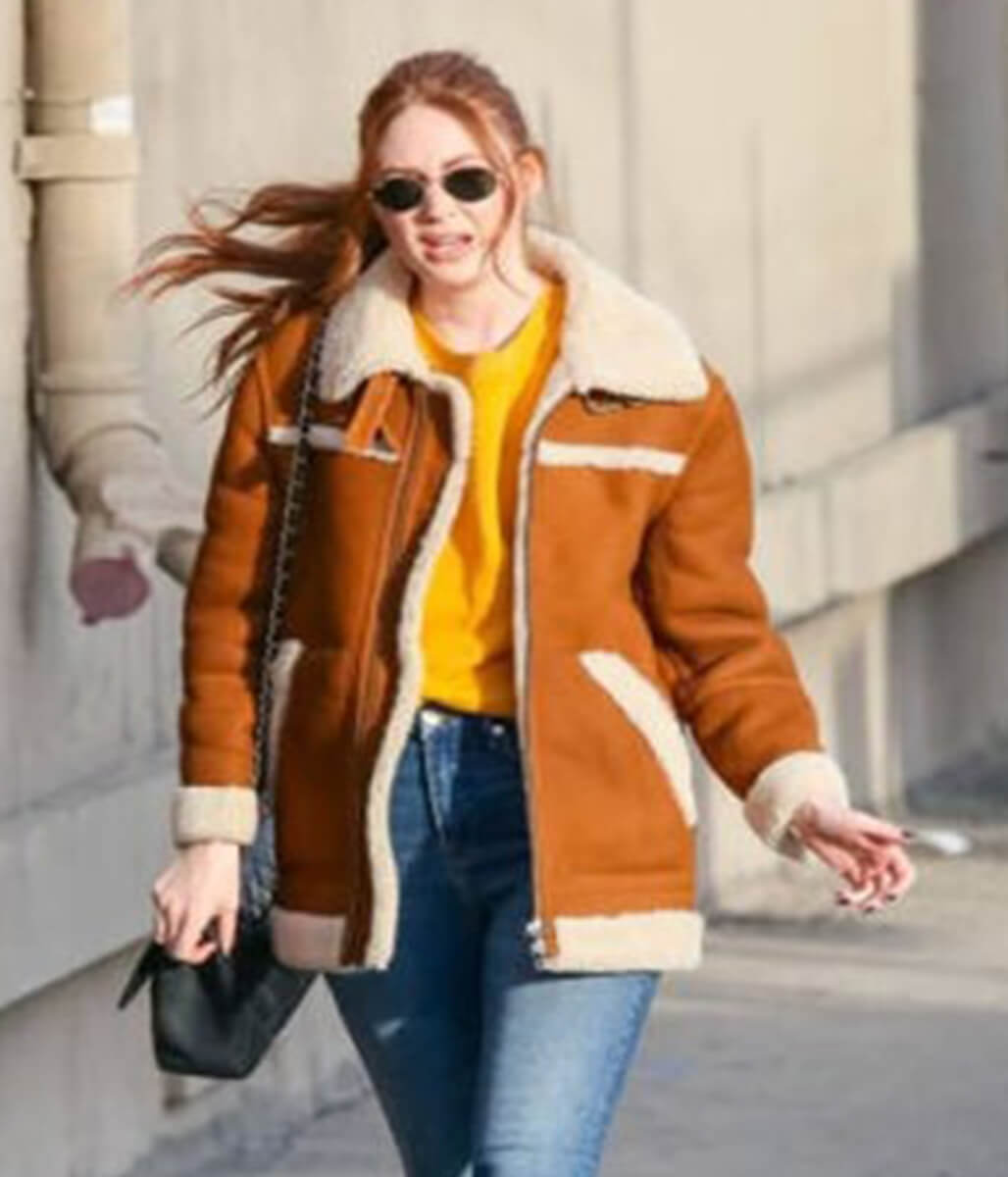 Karen Gillan Brown Suede Shearling Jacket