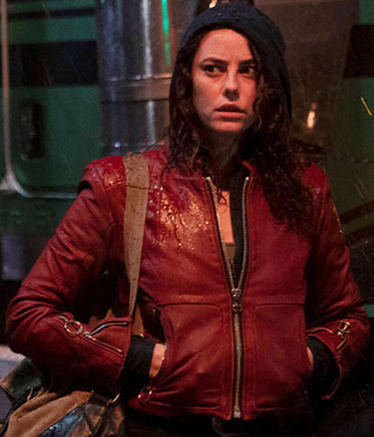 Kaya Scodelario Resident Evil Red Leather Jacket