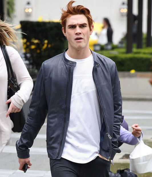 KJ Apa Leather Blue Jacket