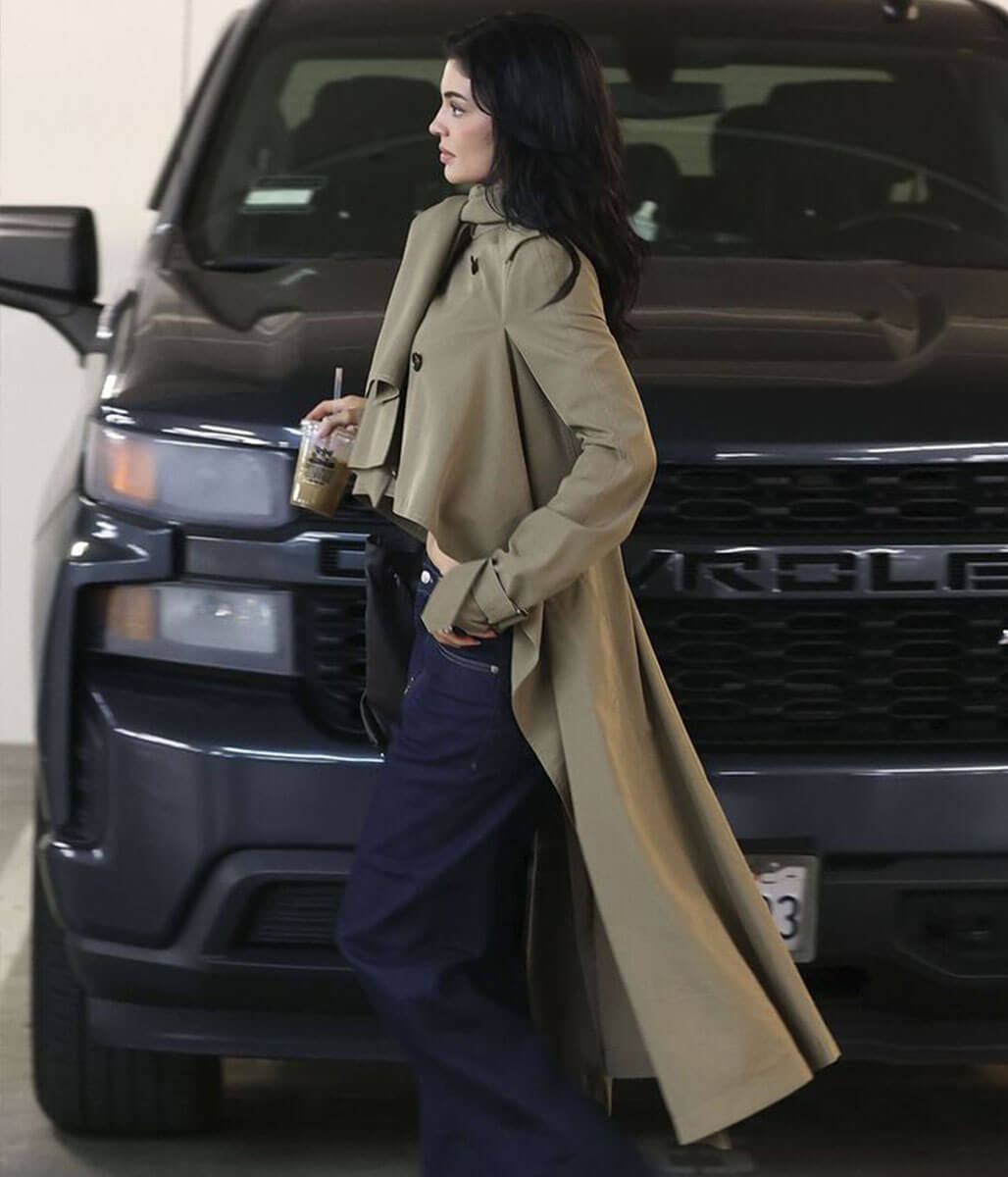 Kylie Jenner Cotton Khaki Trench Coat