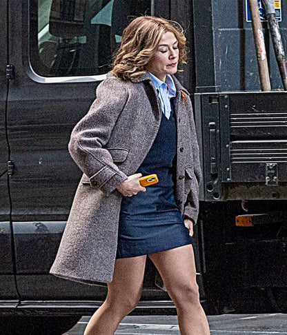 Ladies First 2026 Rosamund Pike Grey Wool Coat
