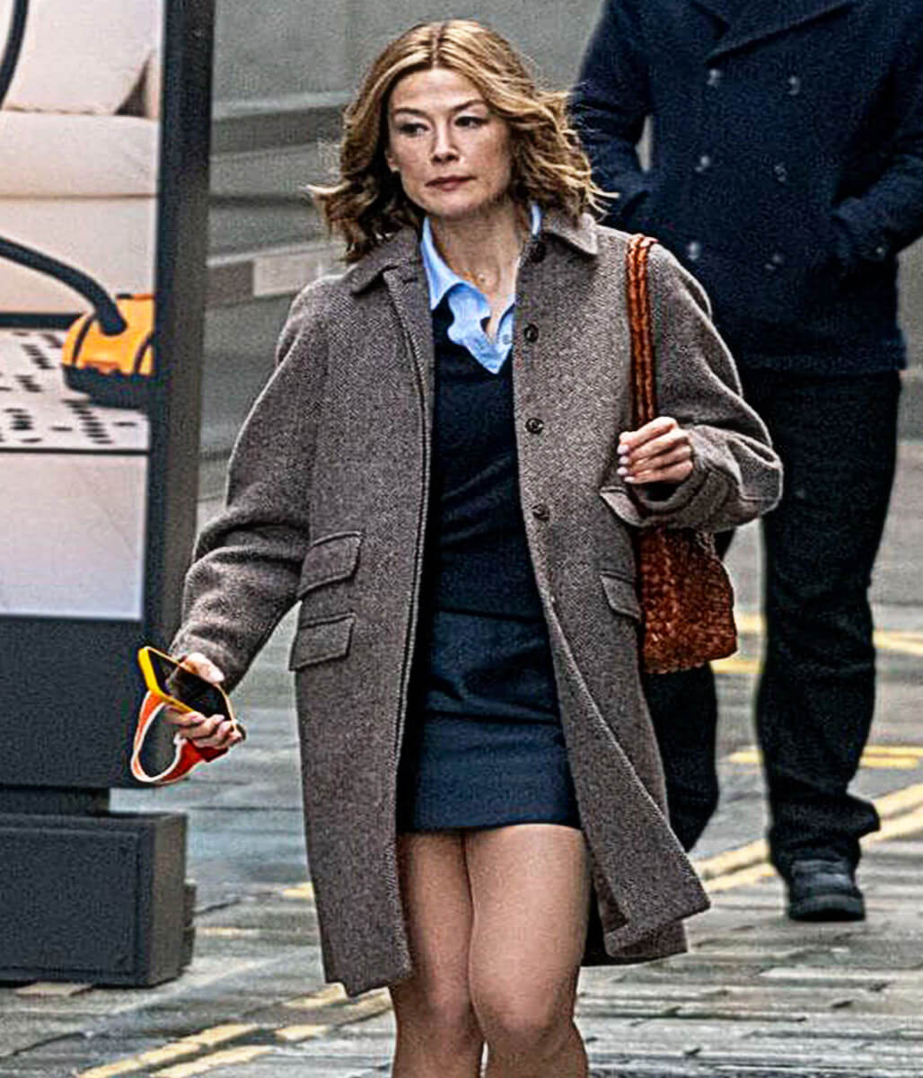 Ladies First 2026 Rosamund Pike Grey Wool Coat