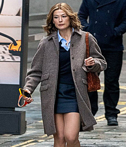 Ladies First 2026 Rosamund Pike Grey Wool Coat