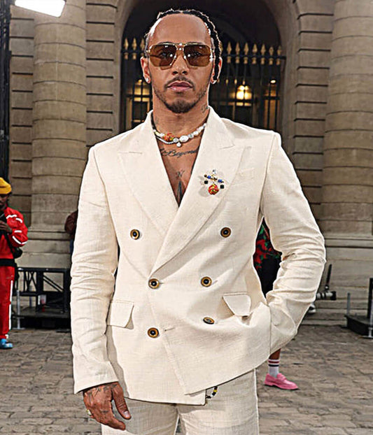 Lewis Hamilton Paris Fashion Event White Suit Blazer