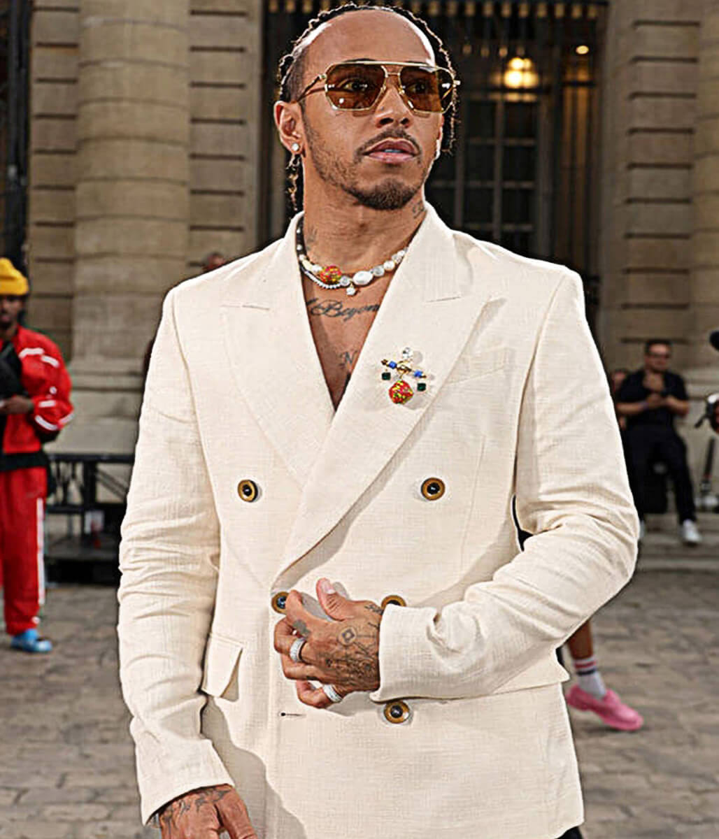 Lewis Hamilton Paris Fashion Event White Suit Blazer