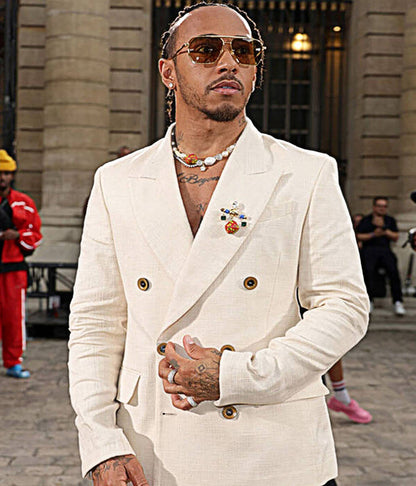 Lewis Hamilton Paris Fashion Event White Suit Blazer