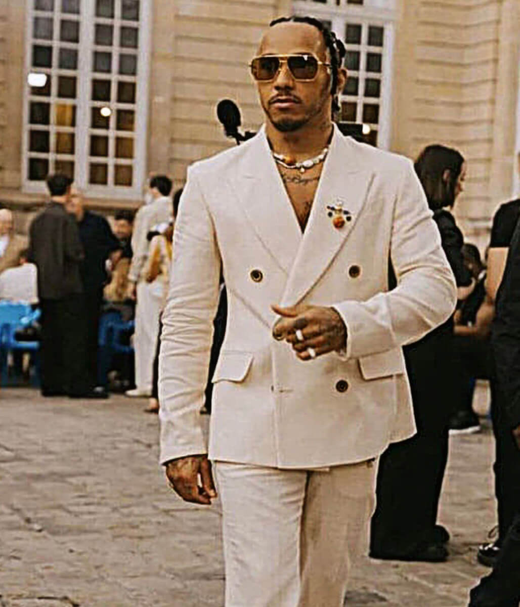 Lewis Hamilton Paris Fashion Event White Suit Blazer