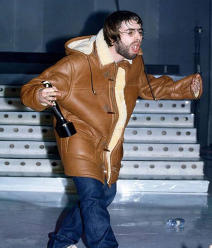 Liam Gallagher Vintage Brown Shearling Leather Coat