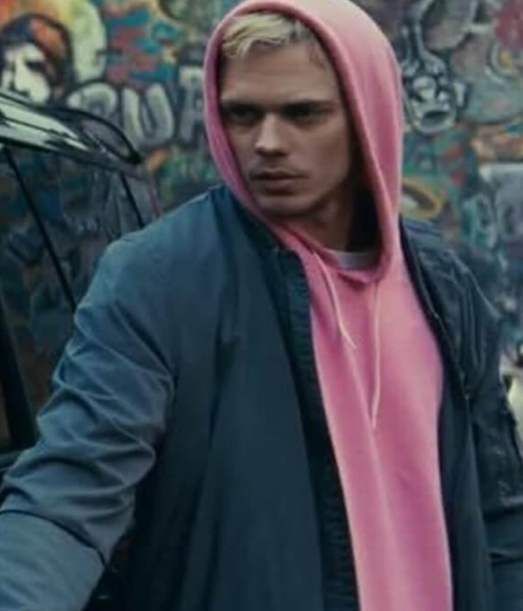 Locked 2025 Bill Skarsgard Grey Bomber Jacket