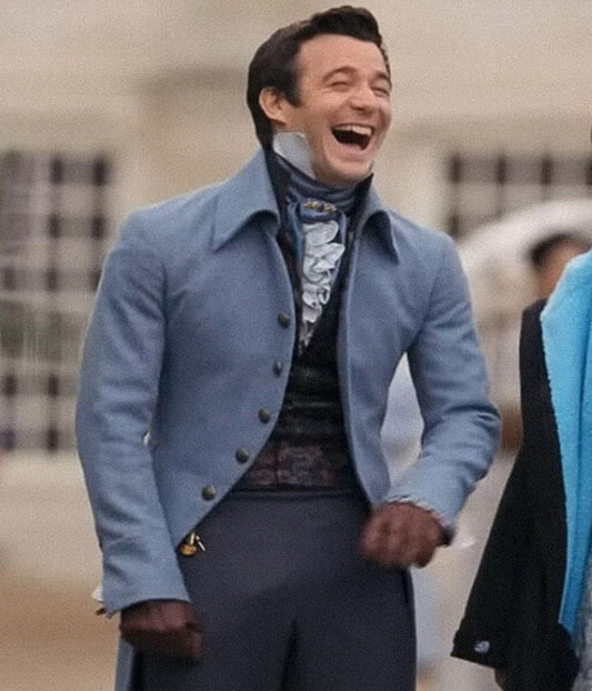 Luke Thompson Bridgerton S04 Blue Wool Coat