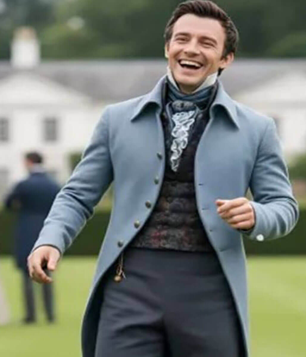 Luke Thompson Bridgerton S04 Blue Wool Coat