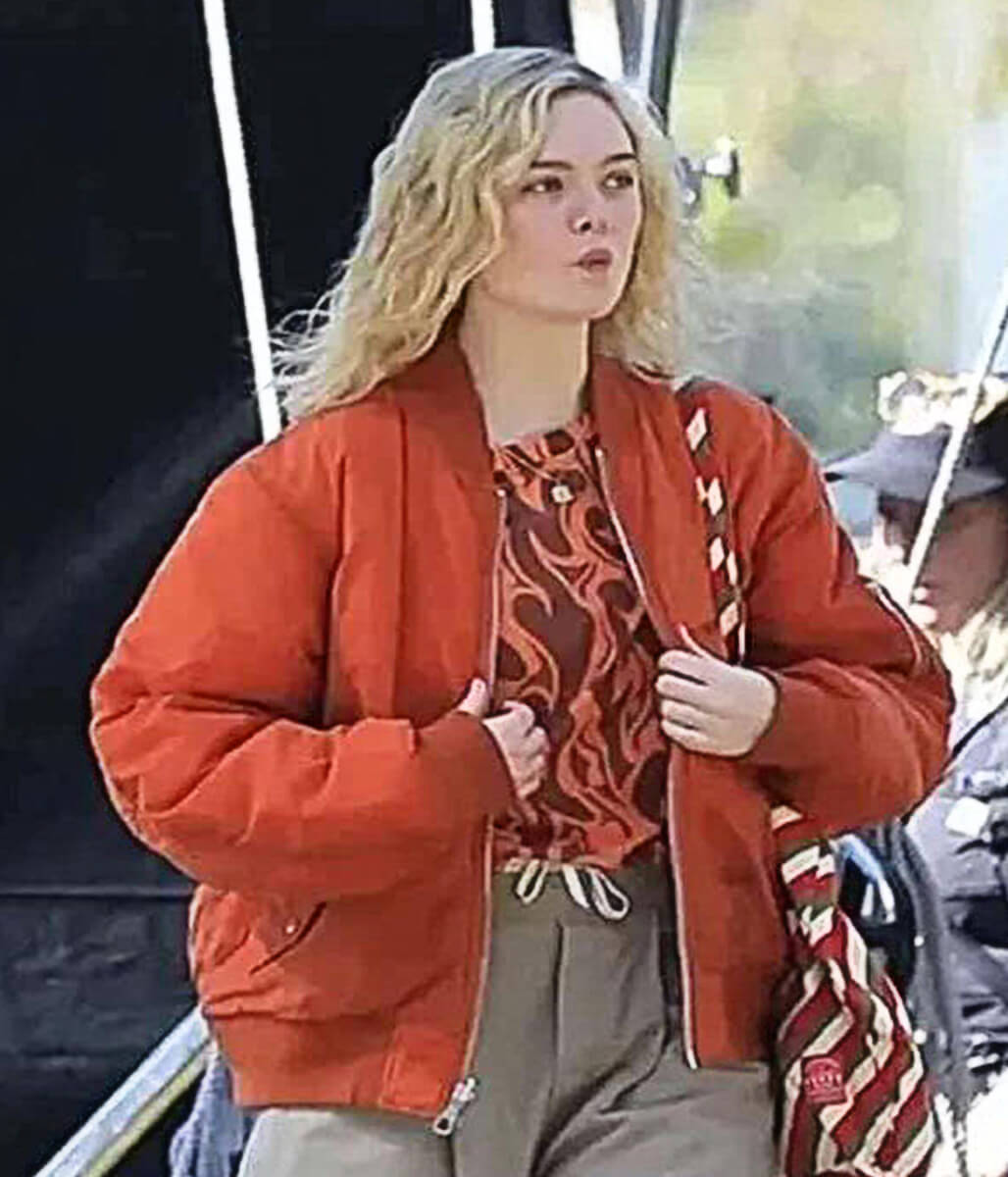 Margo's Got Money Trouble S1 Elle Fanning Orange Bomber Jacket