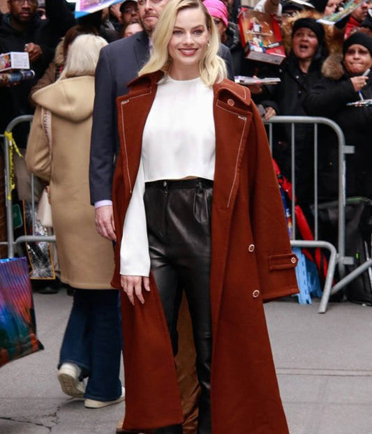 Margot Robbie Brown Wool Coat