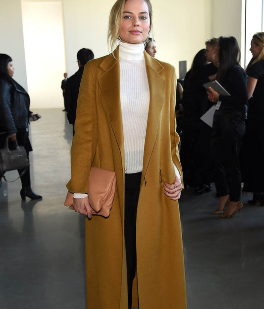 Margot Robbie Brown Wool Long Coat