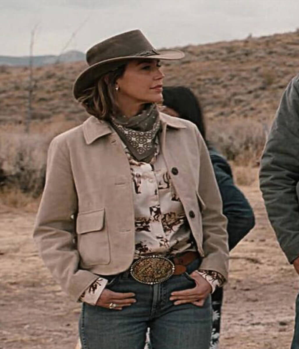 Marshals 2026 Arielle Kebbel Beige Suede Leather Jacket