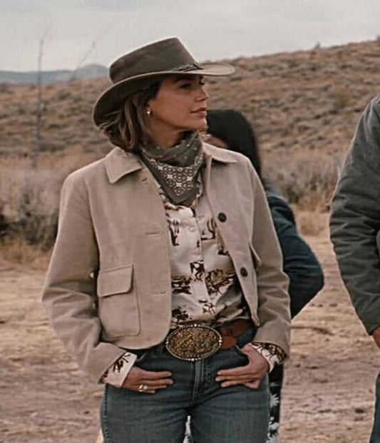 Marshals 2026 Arielle Kebbel Beige Suede Leather Jacket