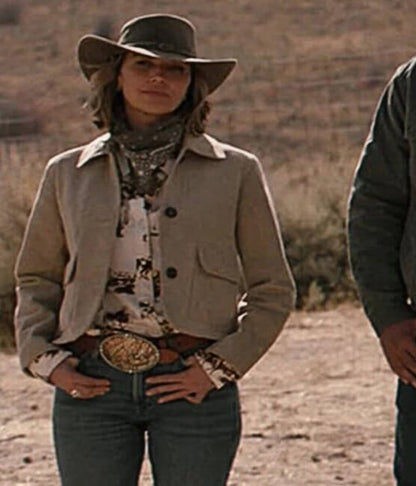Marshals 2026 Arielle Kebbel Beige Suede Leather Jacket