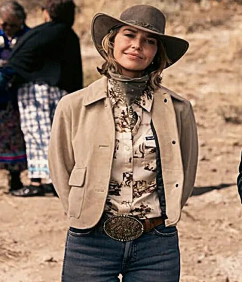 Marshals 2026 Arielle Kebbel Beige Suede Leather Jacket
