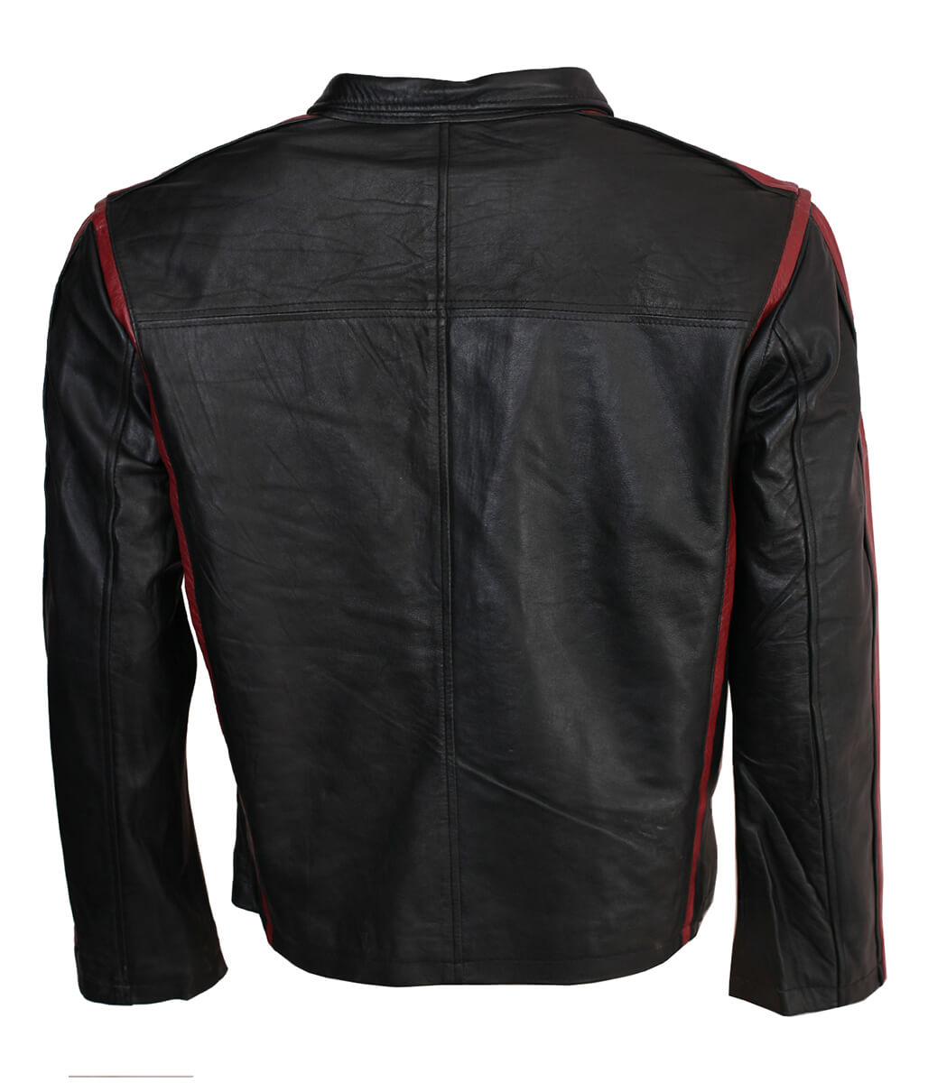 Mass Effect N7 Armor Red Striped Black Leather Jacket