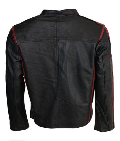 Mass Effect N7 Armor Red Striped Black Leather Jacket