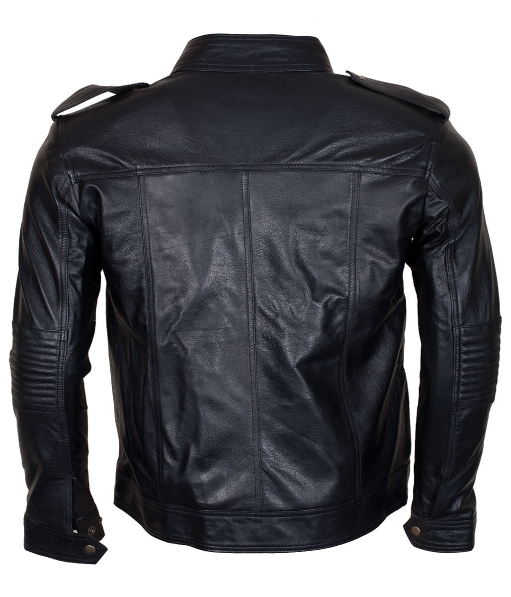 Men AJ Styles Removable Hooded Black Leather Jacket