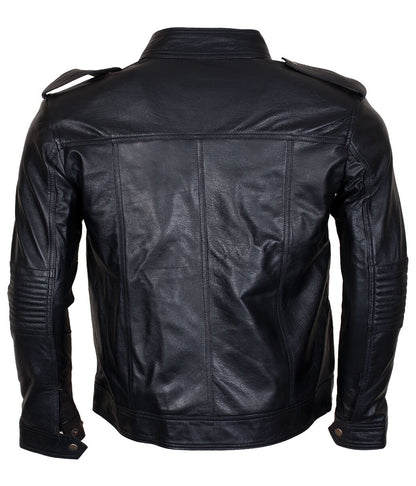 Men AJ Styles Removable Hooded Black Leather Jacket
