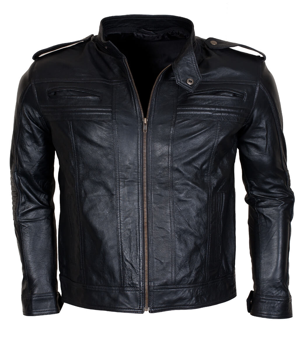 Men AJ Styles Removable Hooded Black Leather Jacket