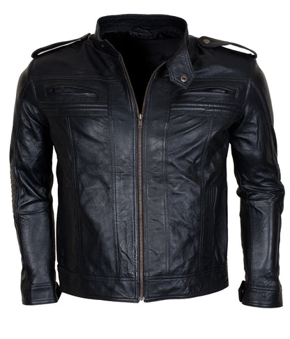 Men AJ Styles Removable Hooded Black Leather Jacket