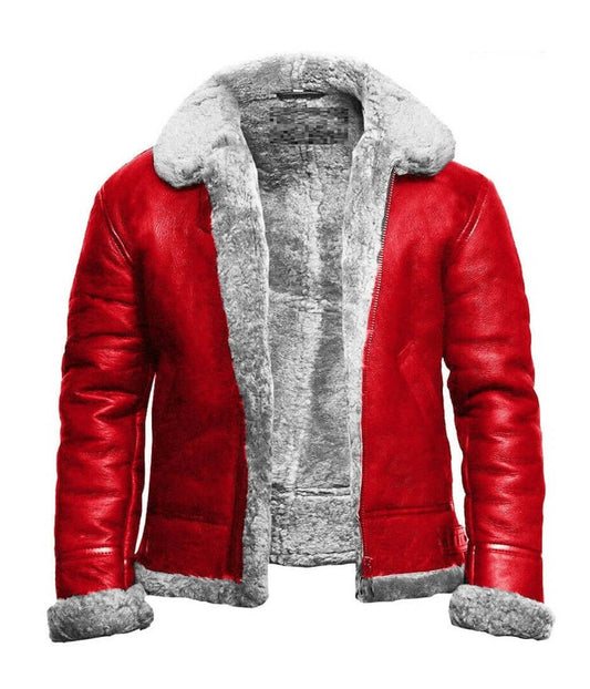 Men B3 Bomber Aviator Red Leather Christmas Jacket