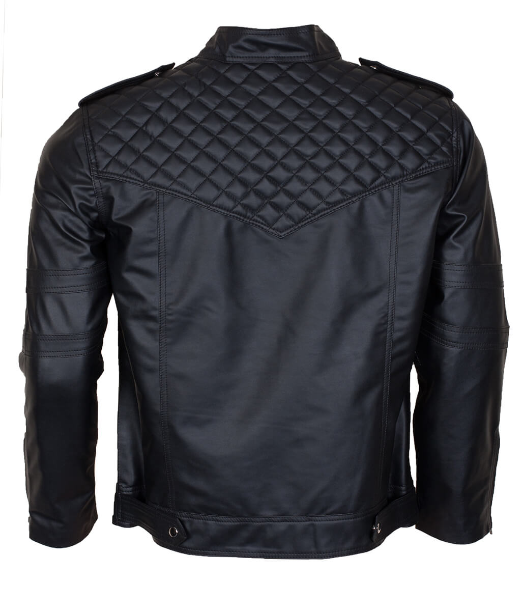 Men Batman Logo Quilted Real Jet Black Leather Jacket