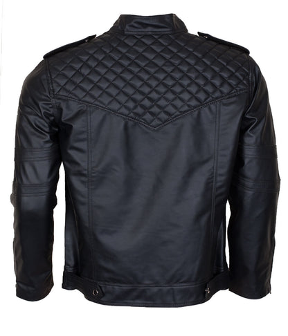 Men Batman Logo Quilted Real Jet Black Leather Jacket