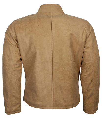 Men Beige Suede Stand Collar Jacket