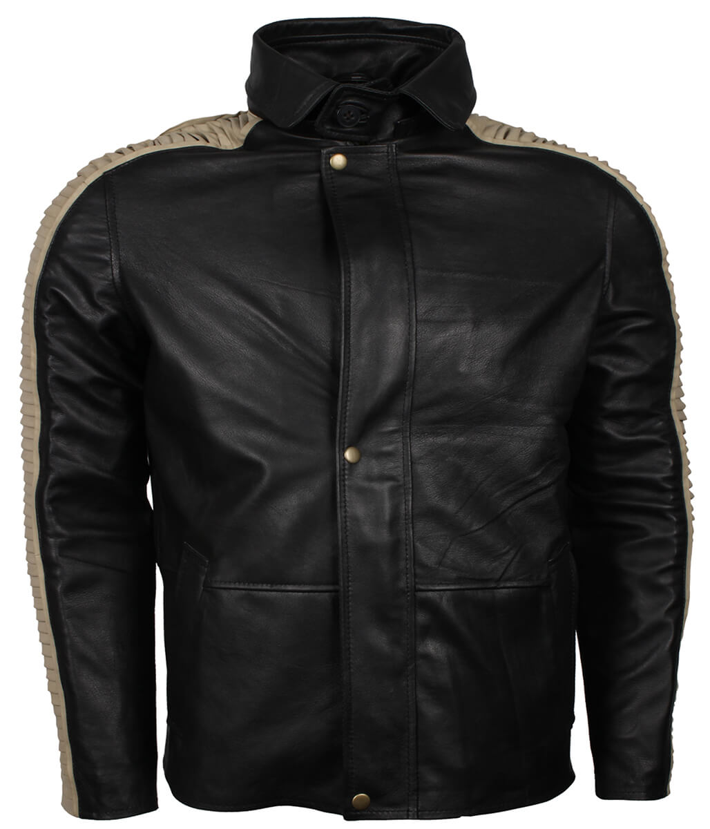 Men Black Fur Hooded Leather Jacket