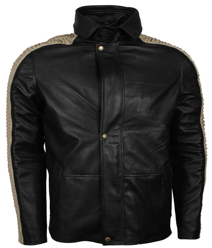 Men Black Fur Hooded Leather Jacket
