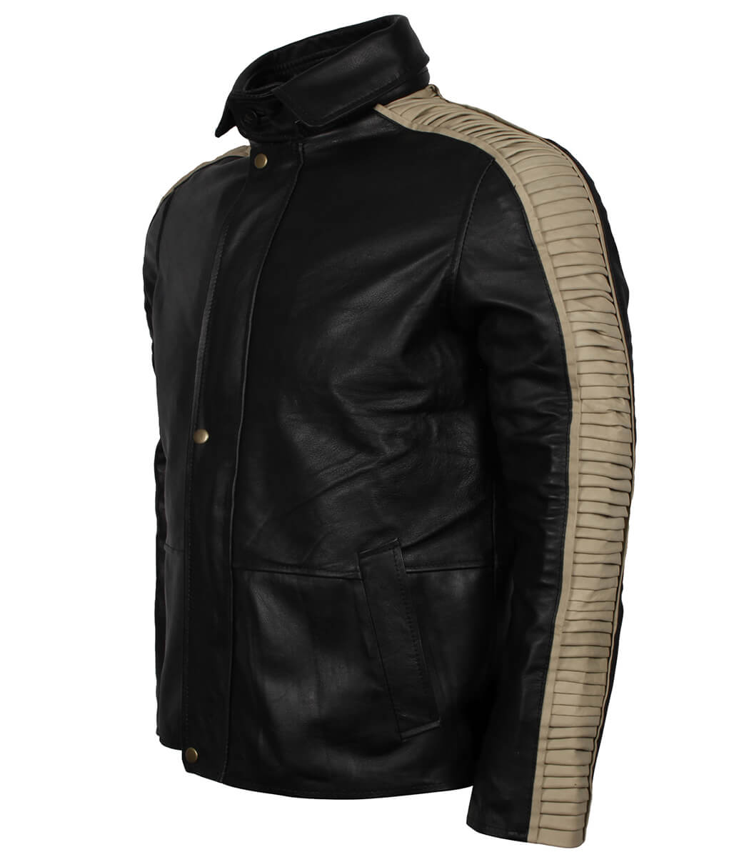 Men Black Fur Hooded Leather Jacket