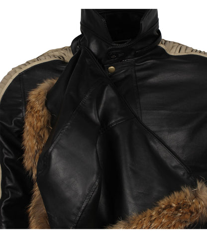 Men Black Fur Hooded Leather Jacket