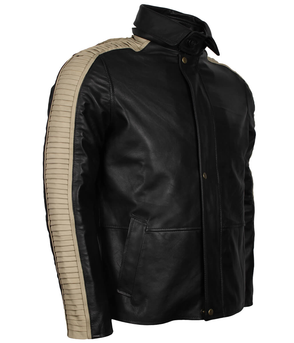 Men Black Fur Hooded Leather Jacket