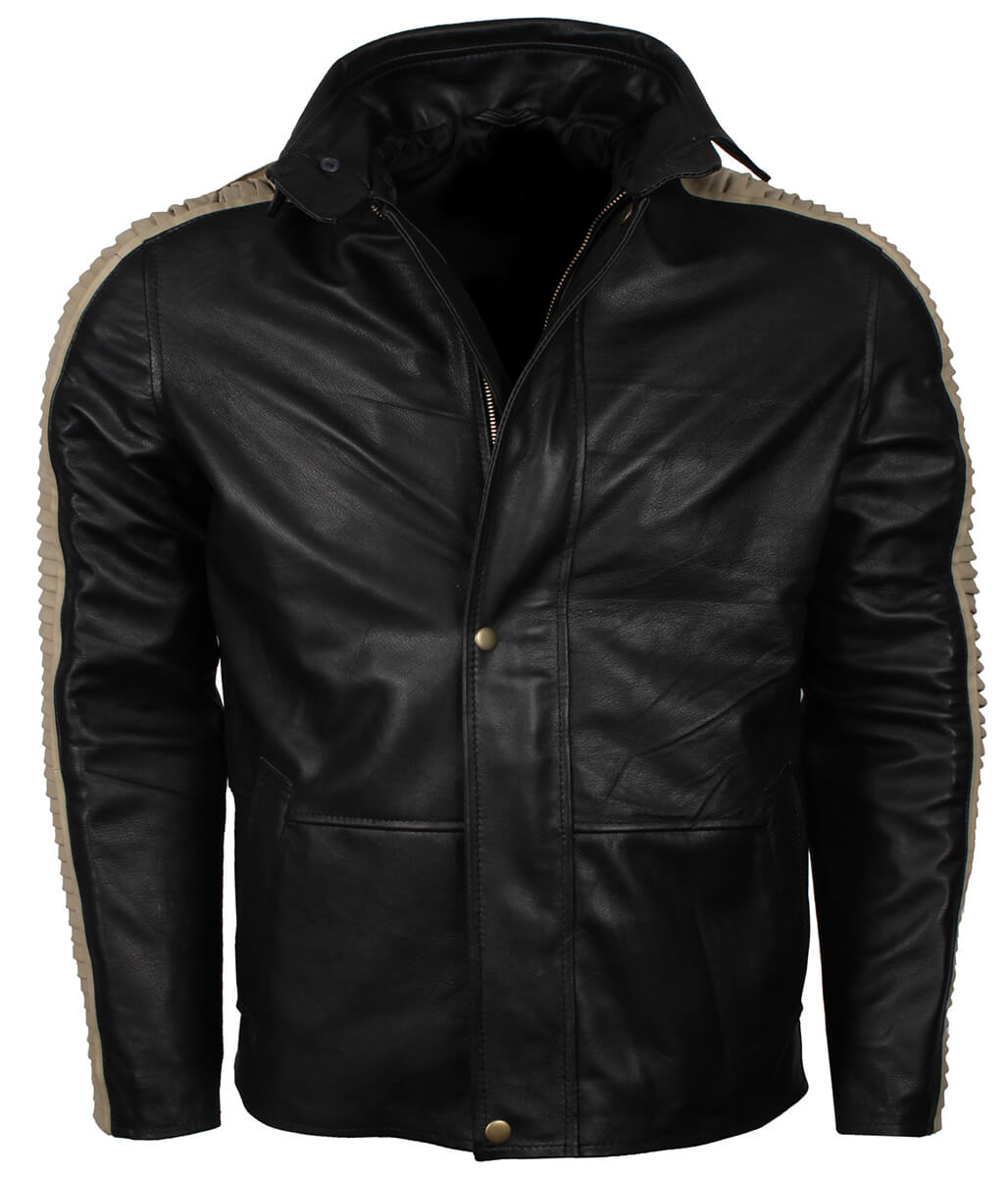 Men Black Fur Hooded Leather Jacket