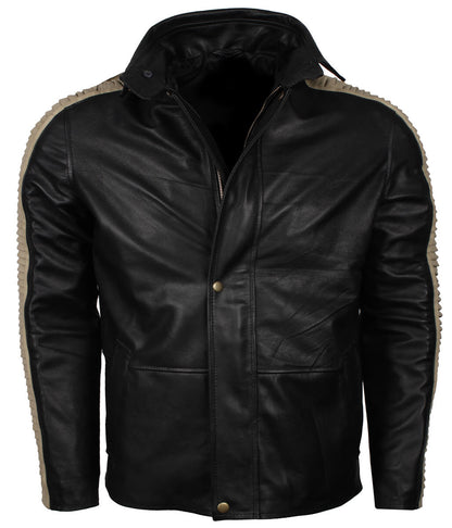 Men Black Fur Hooded Leather Jacket