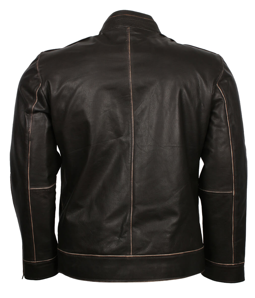 Men Burnished Edge Dark Brown Leather Jacket