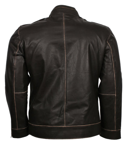 Men Burnished Edge Dark Brown Leather Jacket