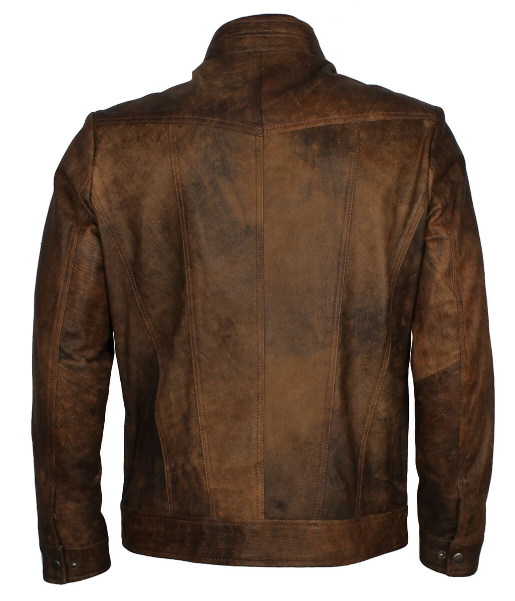 Men Cafe Racer Outerwear Distressed Brown Biker Jacket