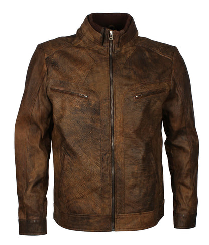 Men Cafe Racer Outerwear Distressed Brown Biker Jacket