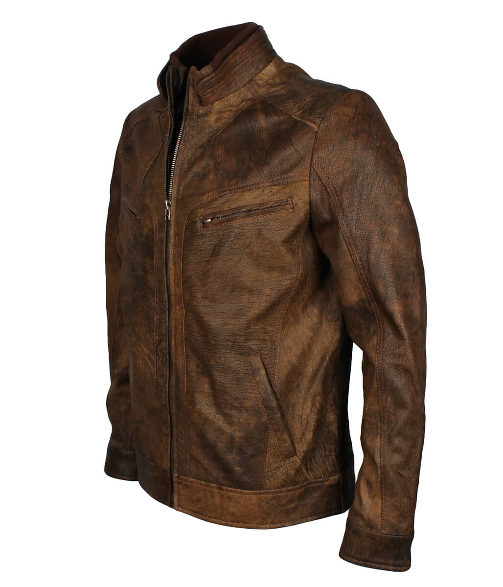 Men Cafe Racer Outerwear Distressed Brown Biker Jacket