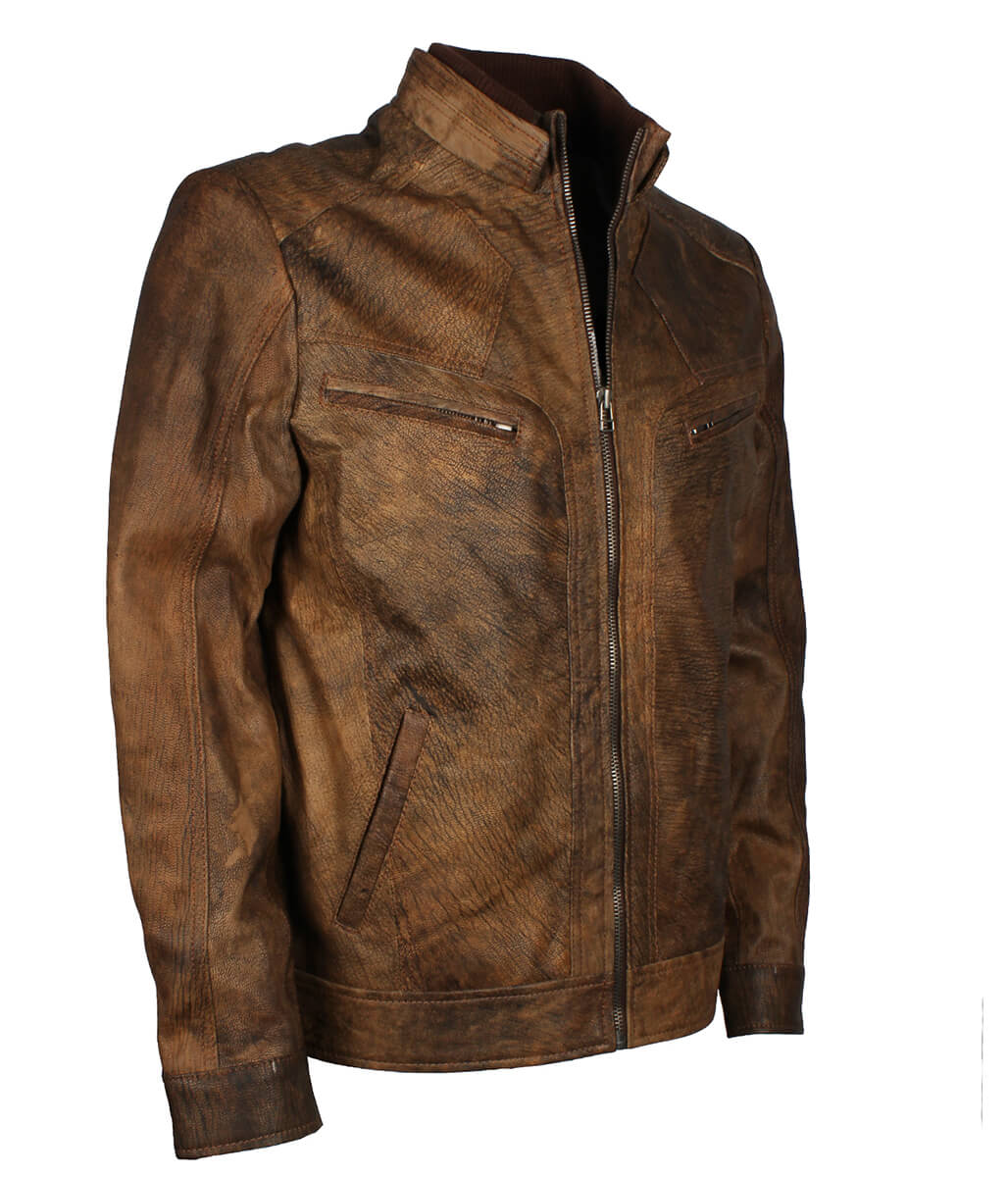 Men Cafe Racer Outerwear Distressed Brown Biker Jacket